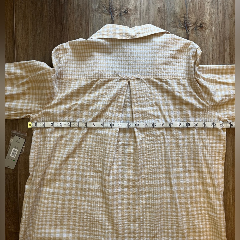 NWT Tan/ White Plaid Ali Miles Button-Down Shirt, Three-Quarter Sleeves - Picture 7 of 8